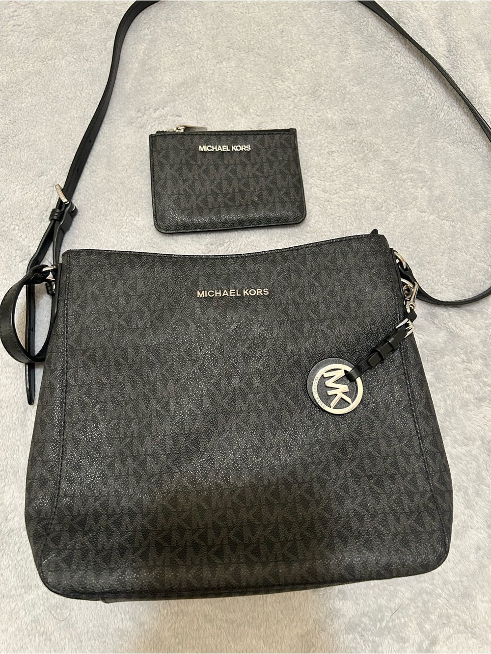 Michael Kors Black Monogram Crossbody with Matching Card Case